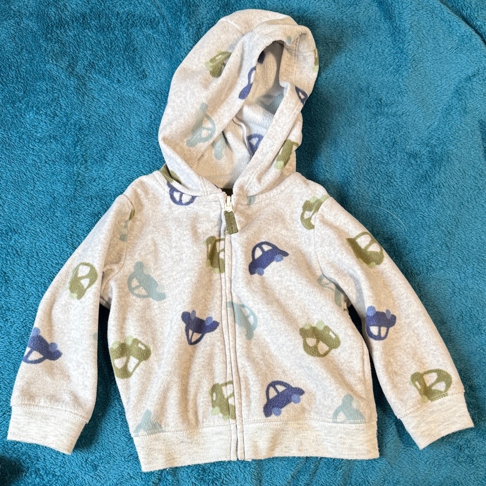 Carter's Gray Hoodie with Blue and Green Car Print